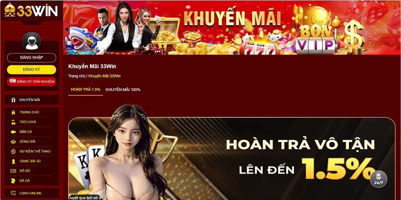 Chương trình khuyến mãi 33Win hoàn trả hấp dẫn
